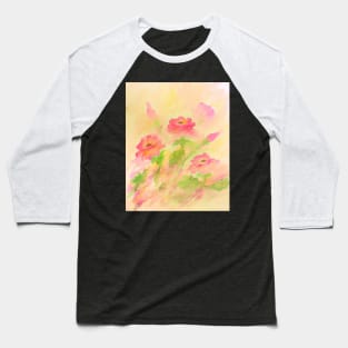 Sunny Dog Rose flowers watercolor painting Baseball T-Shirt